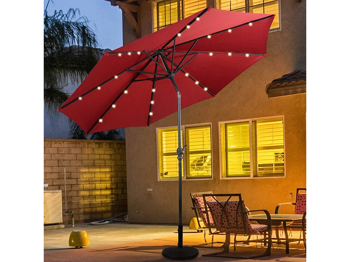 Tuinparasol Dia 300 CM/Offset en Kantelbare Tuinparasol met 24 LED, Wijnrood