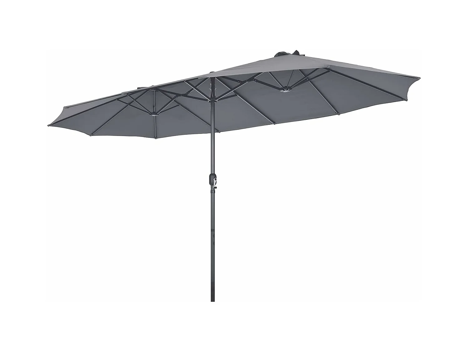 Parasol de Jardin Extérieur 470 x 280 CM Grande Taille XXL, Parasol Plage à 12 Côtes Manivelle Cadre Métal Toile Polyester, Parasol Double Jumeau pour Cour, Patio, Terrasse, Piscine (Gris)