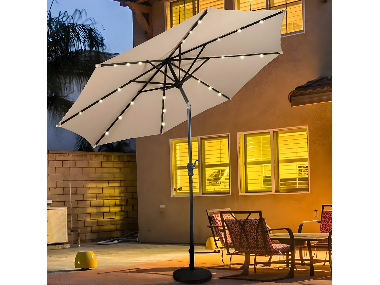 Parasol de Jardin Dia 300 CM/Parasol Déporté et Inclinable de Jardin avec 24 LED Beige
