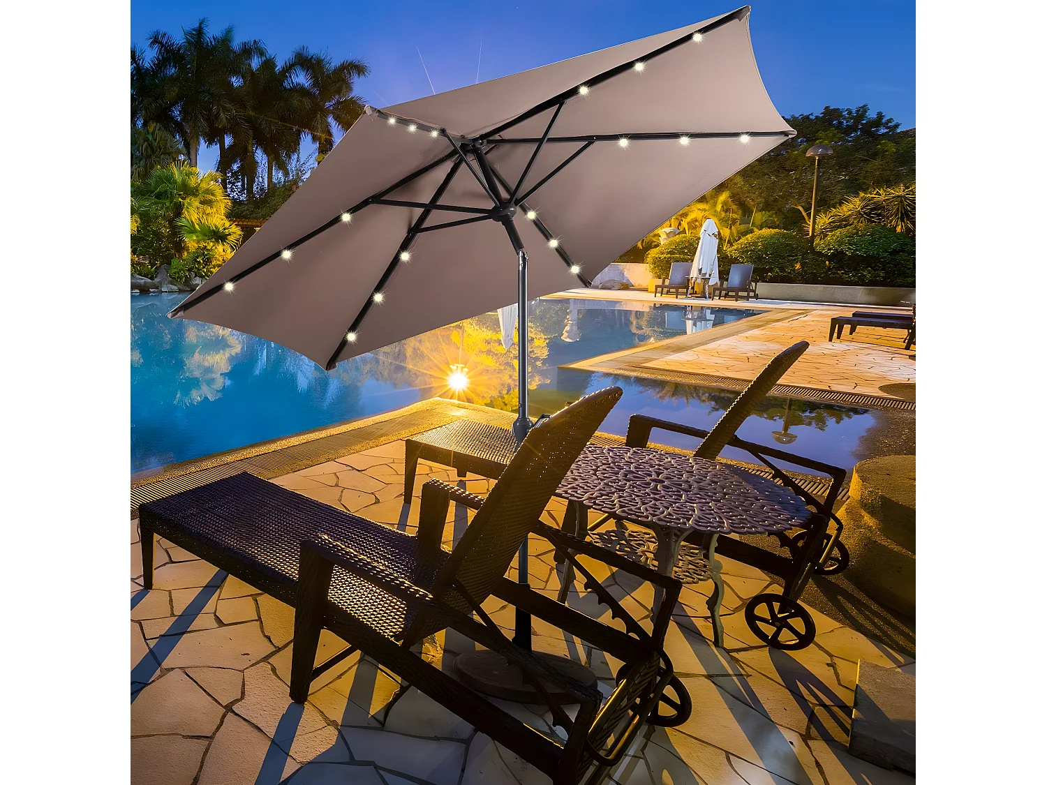 Parasol de Jardin Dia 300 CM/Parasol Déporté et Inclinable de Jardin avec 24 LED Marron