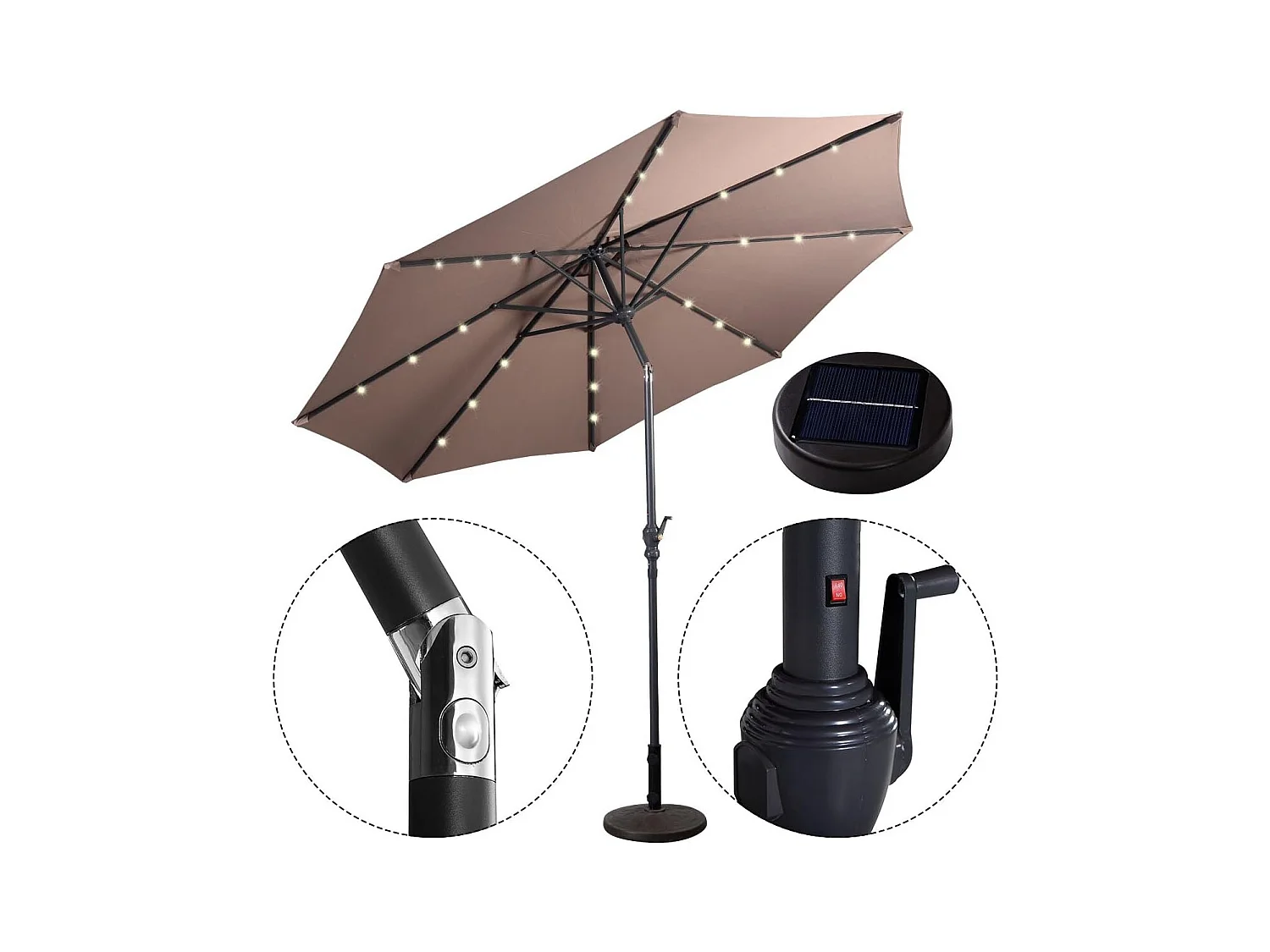 Parasol de Jardin Dia 300 CM/Parasol Déporté et Inclinable de Jardin avec 24 LED Marron