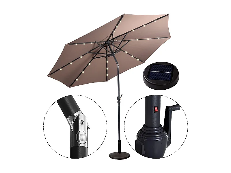 Parasol de Jardin Dia 300 CM/Parasol Déporté et Inclinable de Jardin avec 24 LED Marron