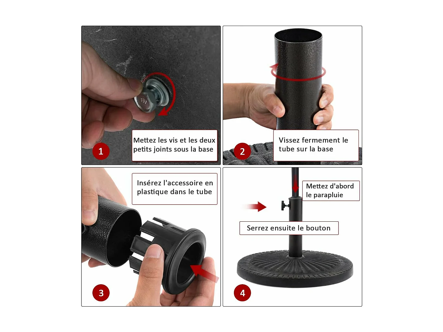 Pied de Parasol Beton φ49,5CM 15 KG, Pied de Parasol en Résine avec Bouton Rotatif, Résistant aux Intempéries, pour Poteaux de Parasol 35/48 mm