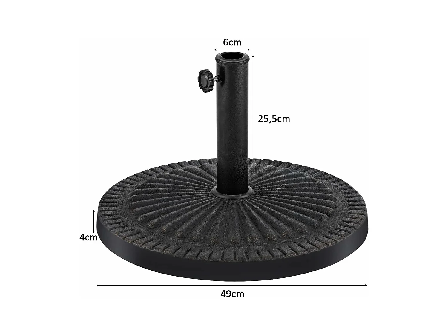 Pied de Parasol Beton φ49,5CM 15 KG, Pied de Parasol en Résine avec Bouton Rotatif, Résistant aux Intempéries, pour Poteaux de Parasol 35/48 mm