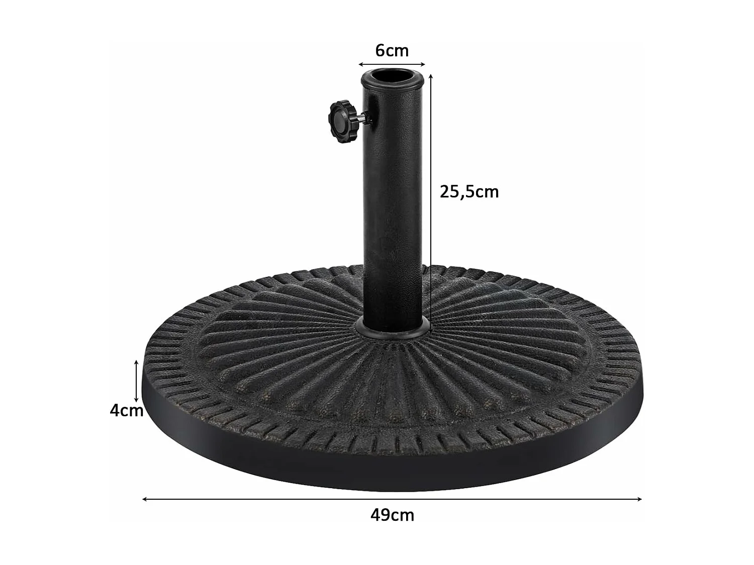 Pied de Parasol Beton φ49,5CM 15 KG, Pied de Parasol en Résine avec Bouton Rotatif, Résistant aux Intempéries, pour Poteaux de Parasol 35/48 mm