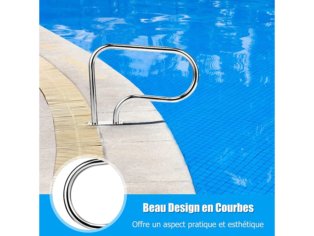 Main Courante de Piscine en Acier INOX, Rampe d'Escalier de Piscine avec Plaque de Base pour Stade, Parc Aquatique