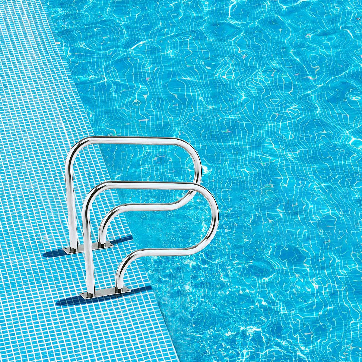 Main Courante Piscine Acier Inox 98x81cm - Poignée Bleue Antidérapante, Charge 113 Kg