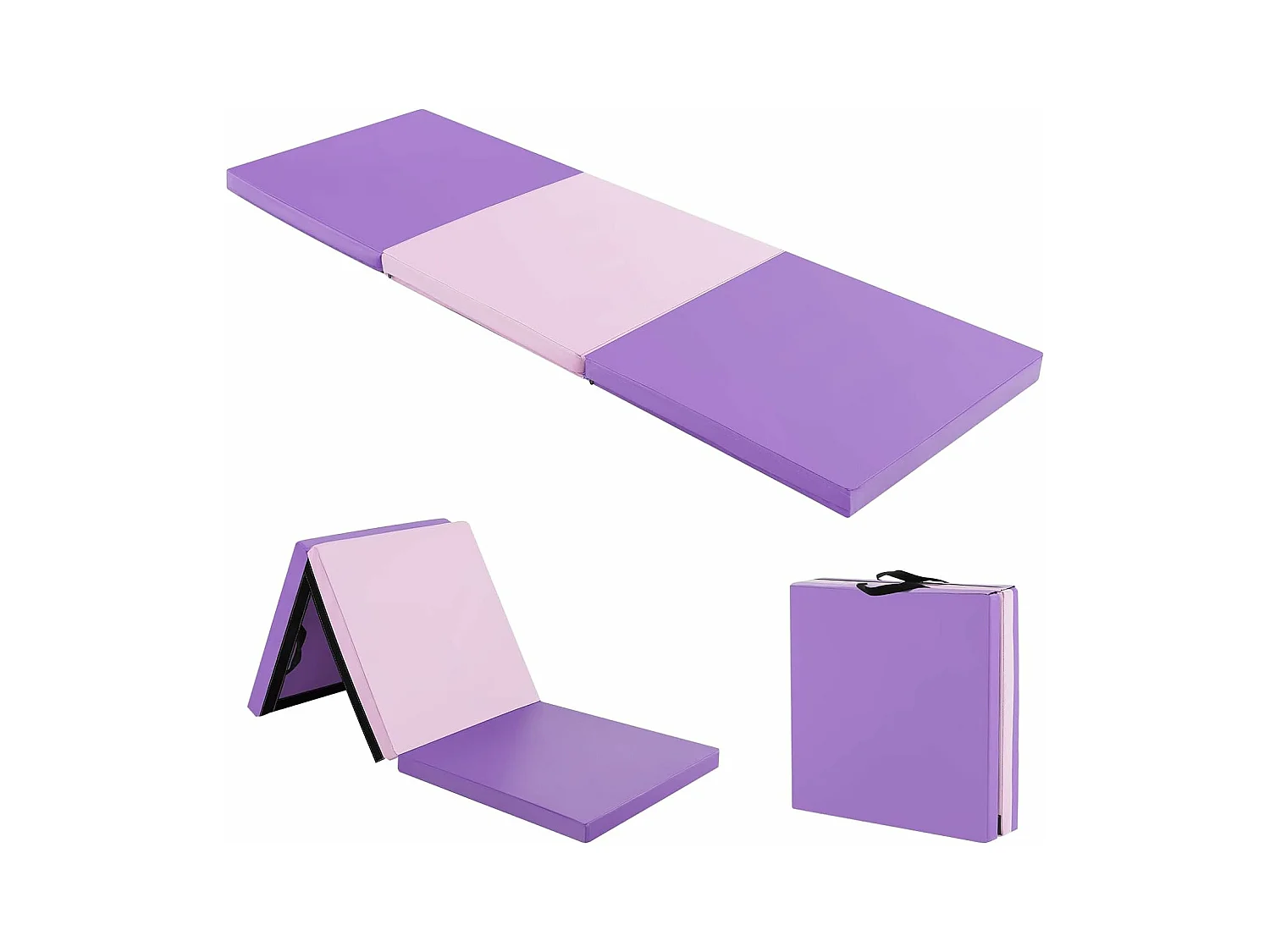 Tapis de Gymnastique Pliable Epais, Matelas d'Entrainement en Mousse et PU avec Poignées, pour Gymnastes Entraînements Sportifs Yoga, 180x60x5CM (Violet et Rose)