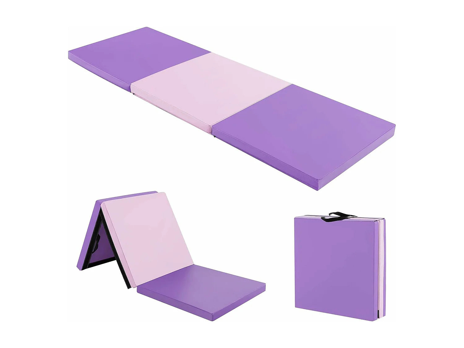 Tapis de Gymnastique Pliable Epais, Matelas d'Entrainement en Mousse et PU avec Poignées, pour Gymnastes Entraînements Sportifs Yoga, 180x60x5CM (Violet et Rose)