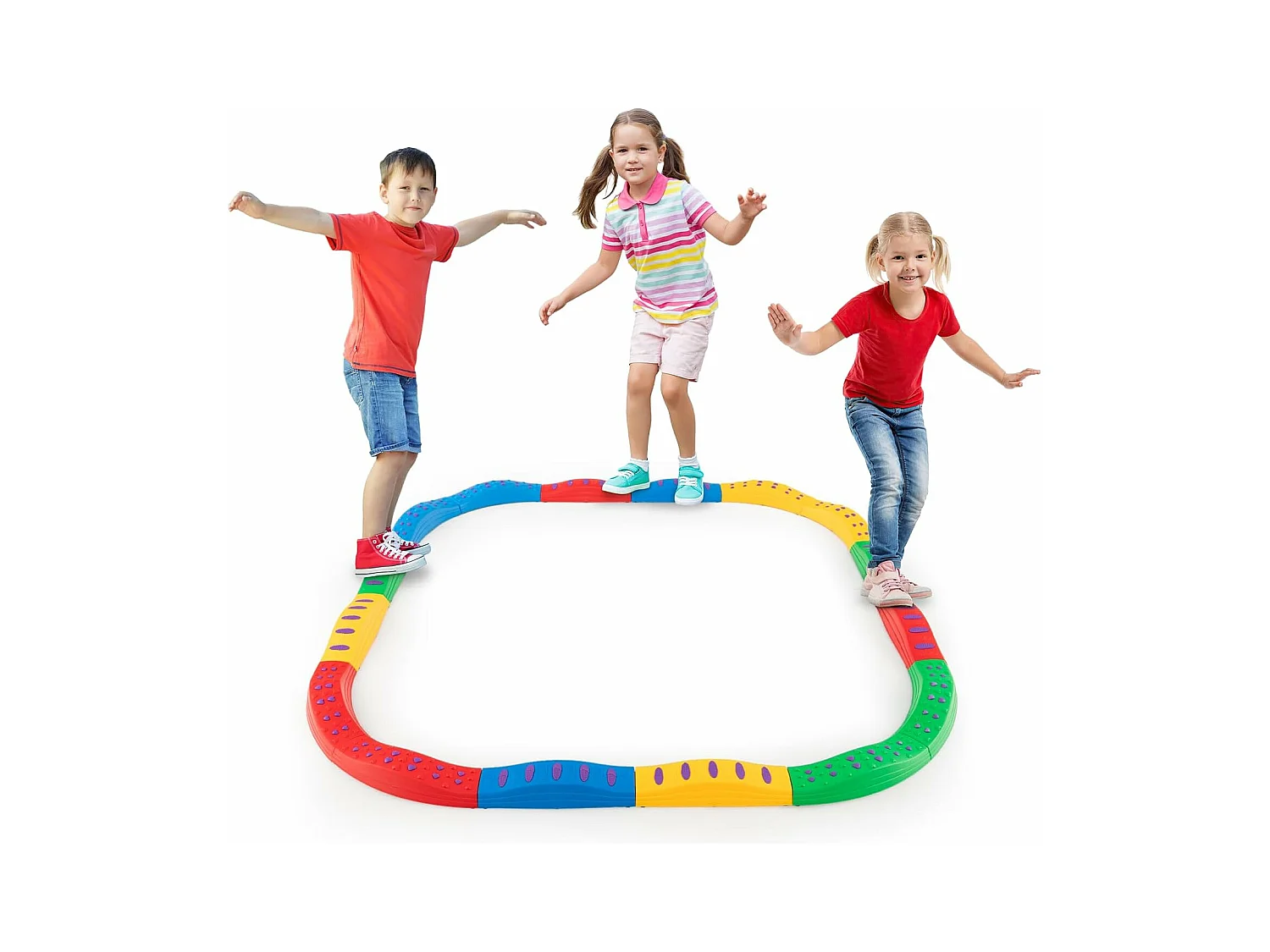 20 Pièces Poutre d'Équilibre Empilable Enfants avec Patin Antidérapant, Tremplins d'Équilibre avec Connexion Ferme Amovible, Charge 80kg pour 4 Enfants de 3 Ans+ (Multicolore)