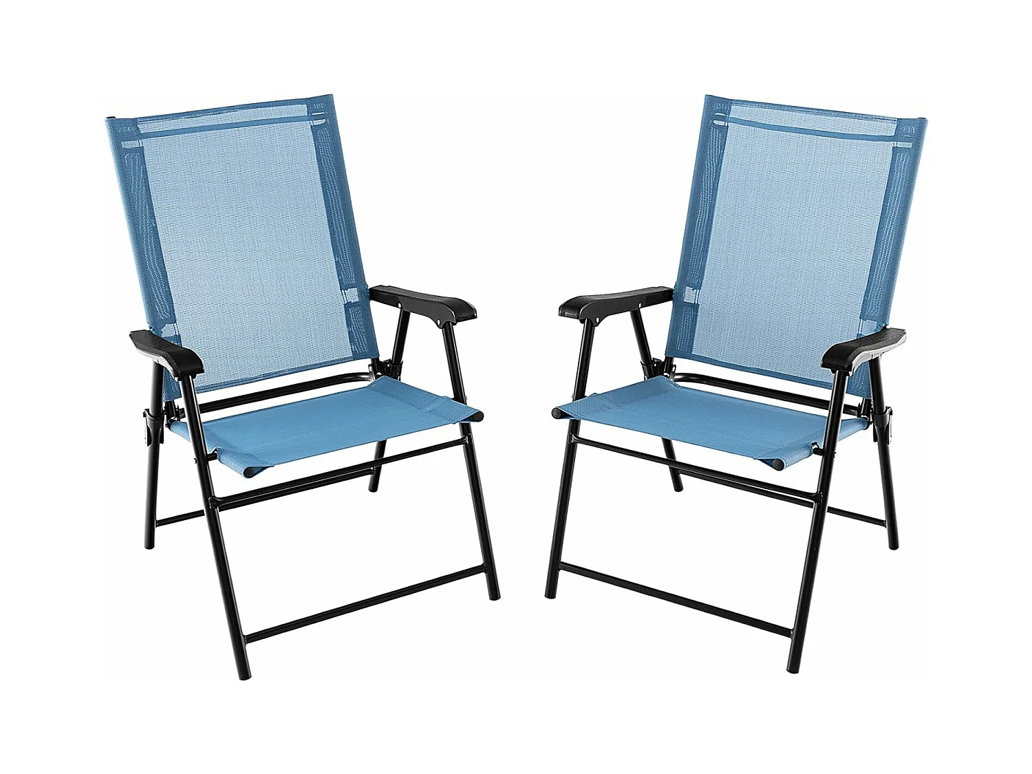 Lot de 2 Chaises de Jardin Pliables en Textilène Respirant Chaises de CamBoisg avec Verrou de sécurité et Dossier Haut Bleu