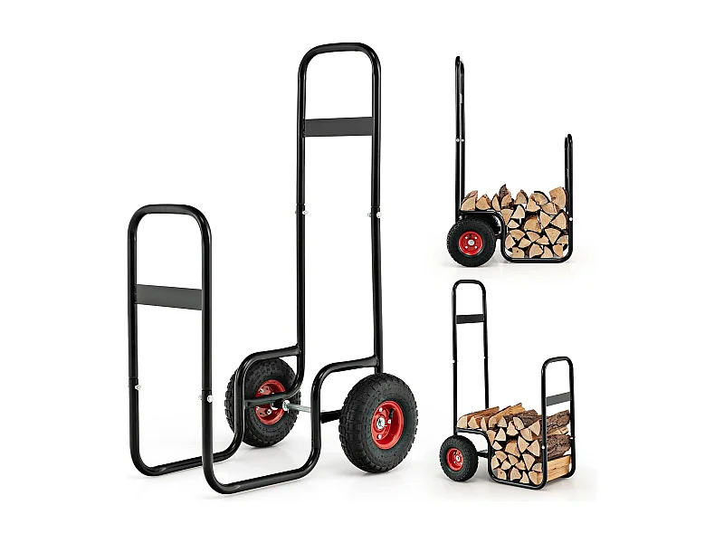 Chariot à Bois, Chariot de Bûches Charge 136 KG avec Roues en Caoutchouc, Chariot de Transport, Diable 2 Roues Intérieur Extérieur pour Rangement de Bûches