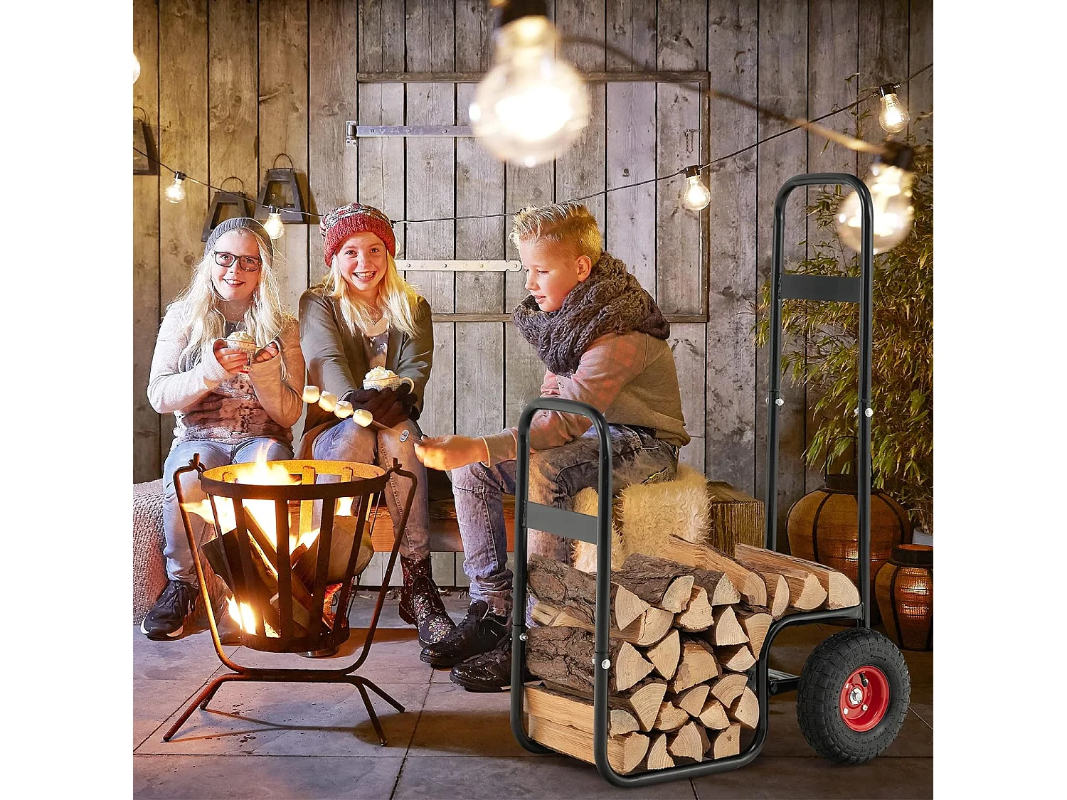 Chariot à Bois, Chariot de Bûches Charge 136 KG avec Roues en Caoutchouc, Chariot de Transport, Diable 2 Roues Intérieur Extérieur pour Rangement de Bûches