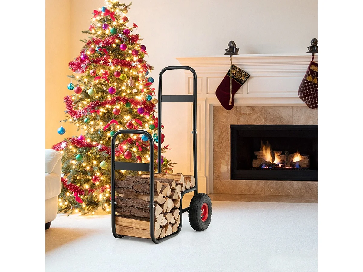 Chariot à Bois, Chariot de Bûches Charge 136 KG avec Roues en Caoutchouc, Chariot de Transport, Diable 2 Roues Intérieur Extérieur pour Rangement de Bûches