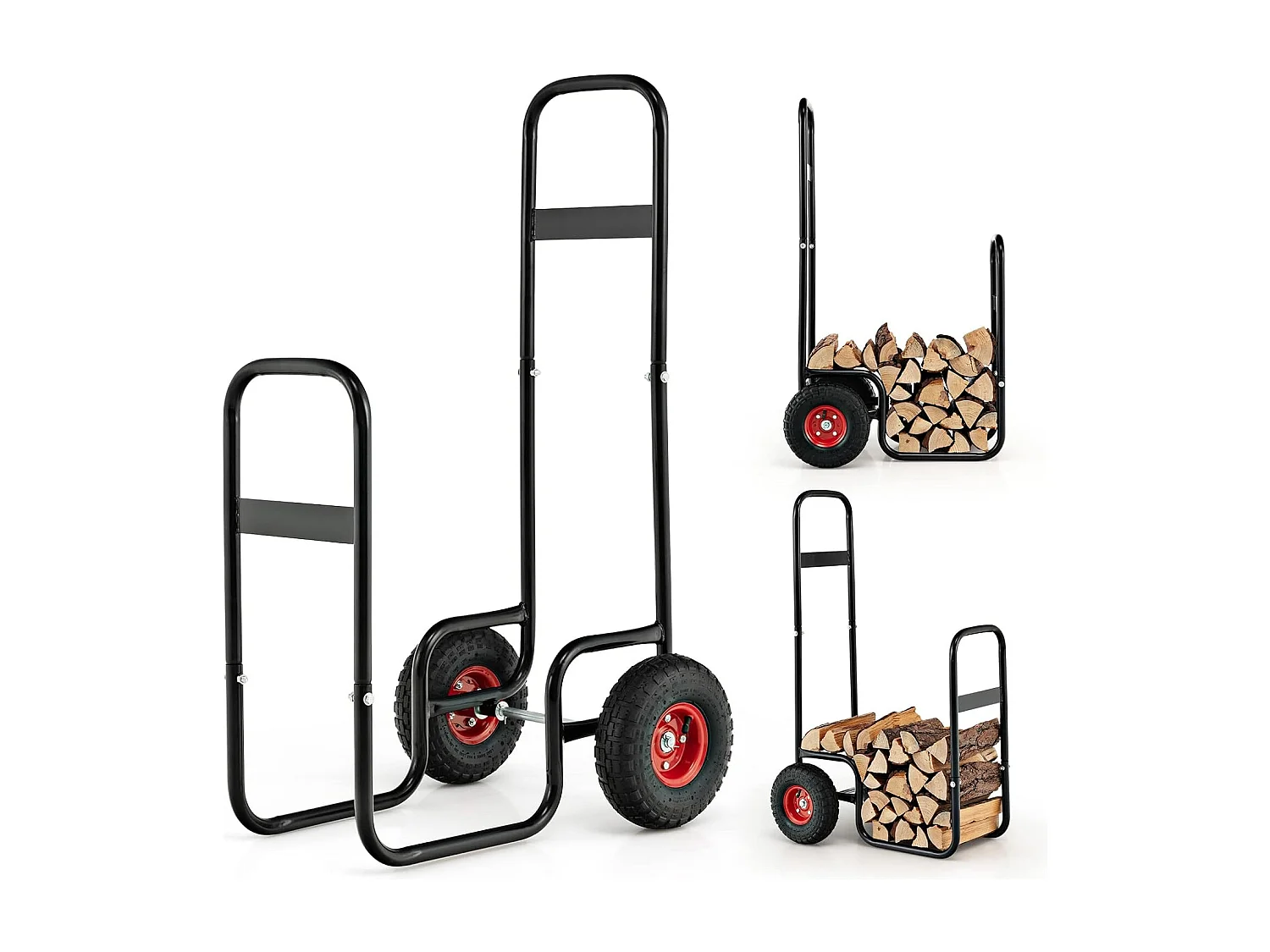 Chariot à Bois, Chariot de Bûches Charge 136 KG avec Roues en Caoutchouc, Chariot de Transport, Diable 2 Roues Intérieur Extérieur pour Rangement de Bûches
