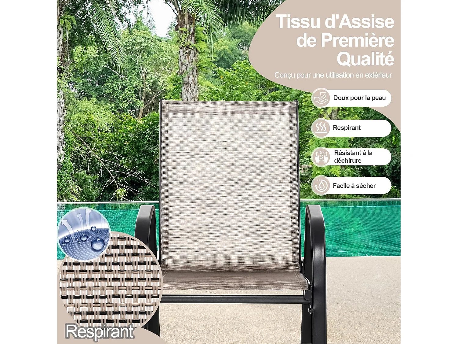 Chaise de Jardin à Bascule Lot de 2, Fauteuil à Bascule avec Accoudoirs, Cadre en Métal, Rocking Chair Ergonomique pour Jardin, Piscine, 91 x 62 x 86 cm