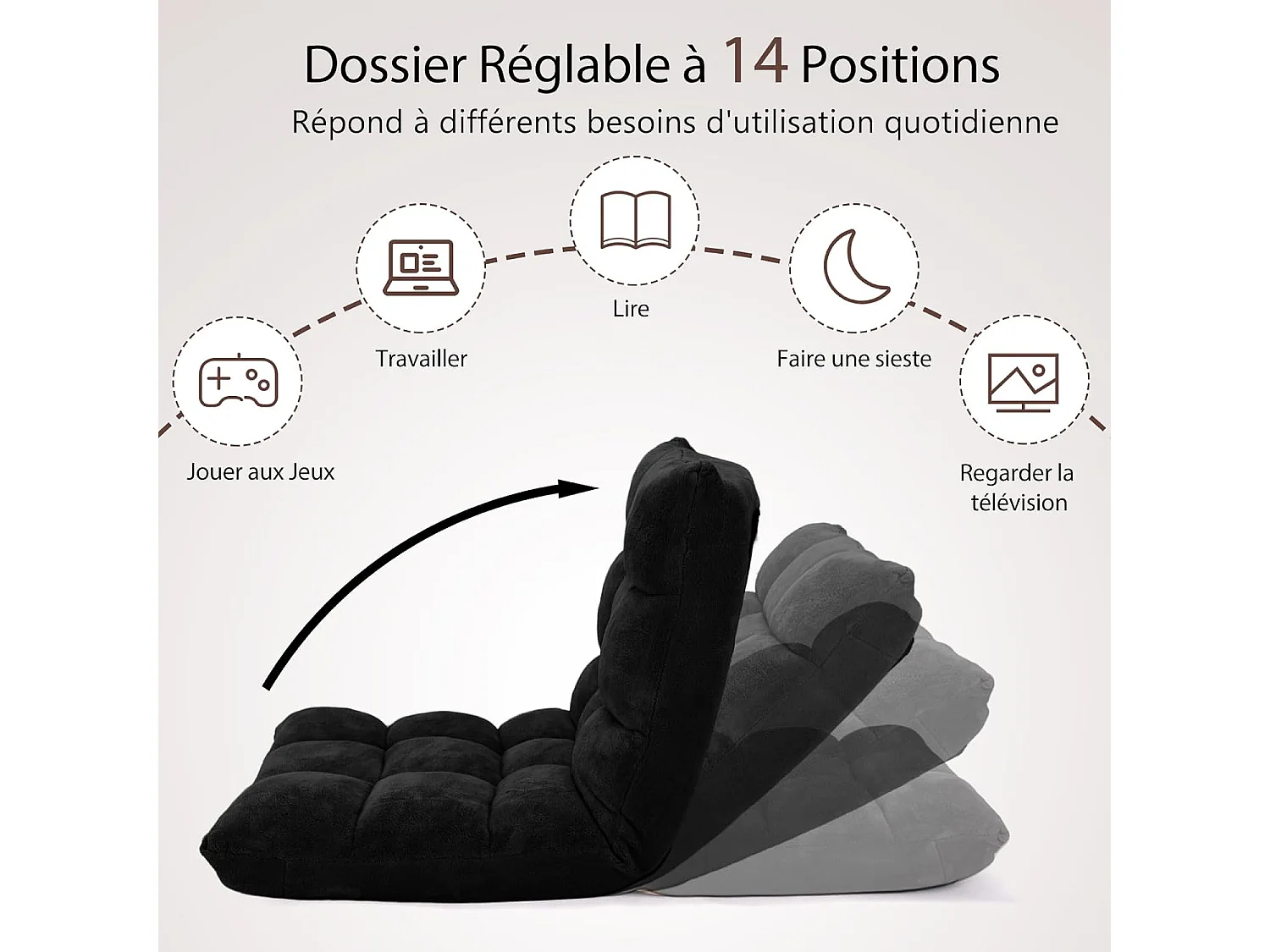 Luie bank Tatami opvouwbare vloerstoel bed stoel kussen vloerzitplaats voor thuis, kantoor 105 x 57 x 15 cm (zwart)