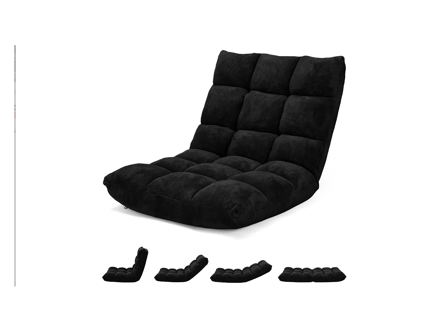 Canapé Paresseux Tatami Pliable Chaise de Plancher Coussin de Chaise de Lit Siège de Sol pour Maison, Bureau 105 x 57 x 15 cm (Noir)