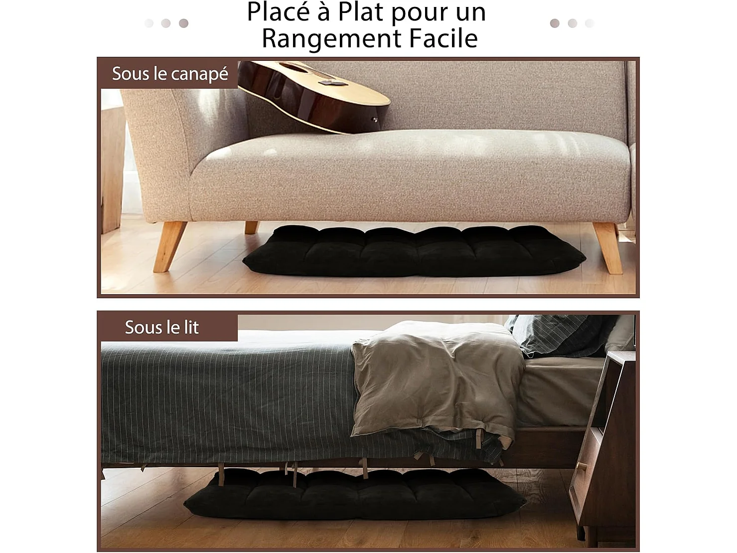 Canapé Paresseux Tatami Pliable Chaise de Plancher Coussin de Chaise de Lit Siège de Sol pour Maison, Bureau 105 x 57 x 15 cm (Noir)