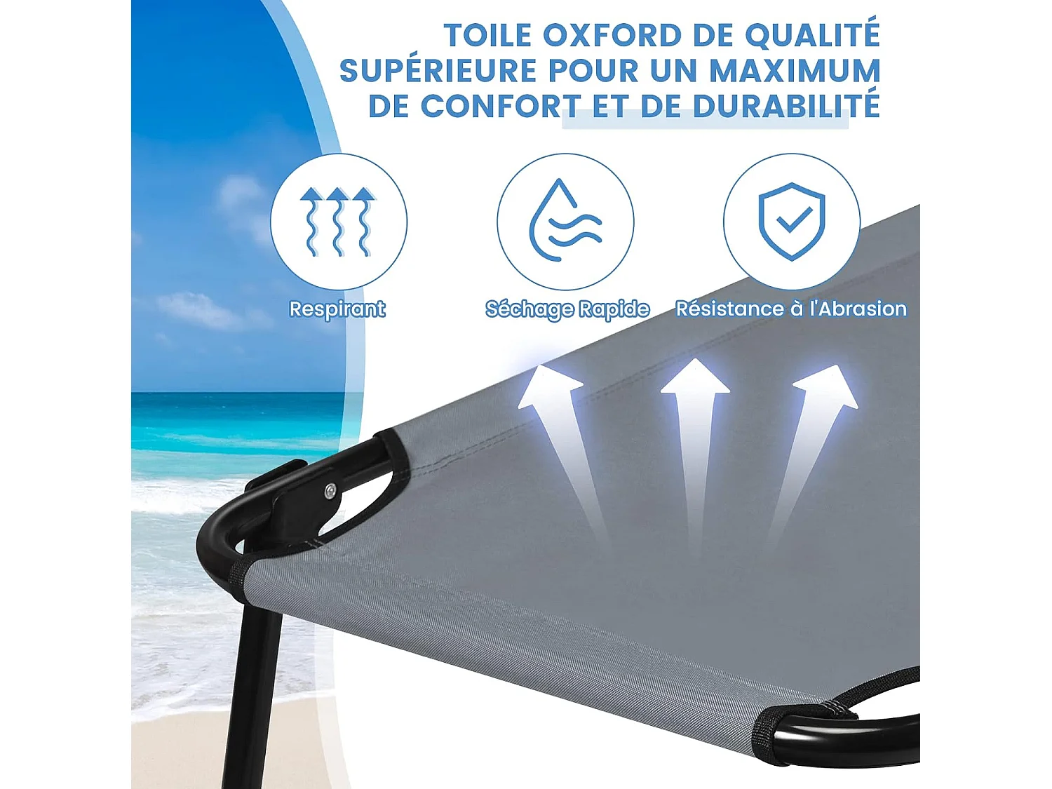 Lit de Camping Pliable en Tissu et velours Oxford avec Tubes Métalliques Épaissis, Compatible Sac de Couchage, 190x56x30 cm,Gris, 150kg