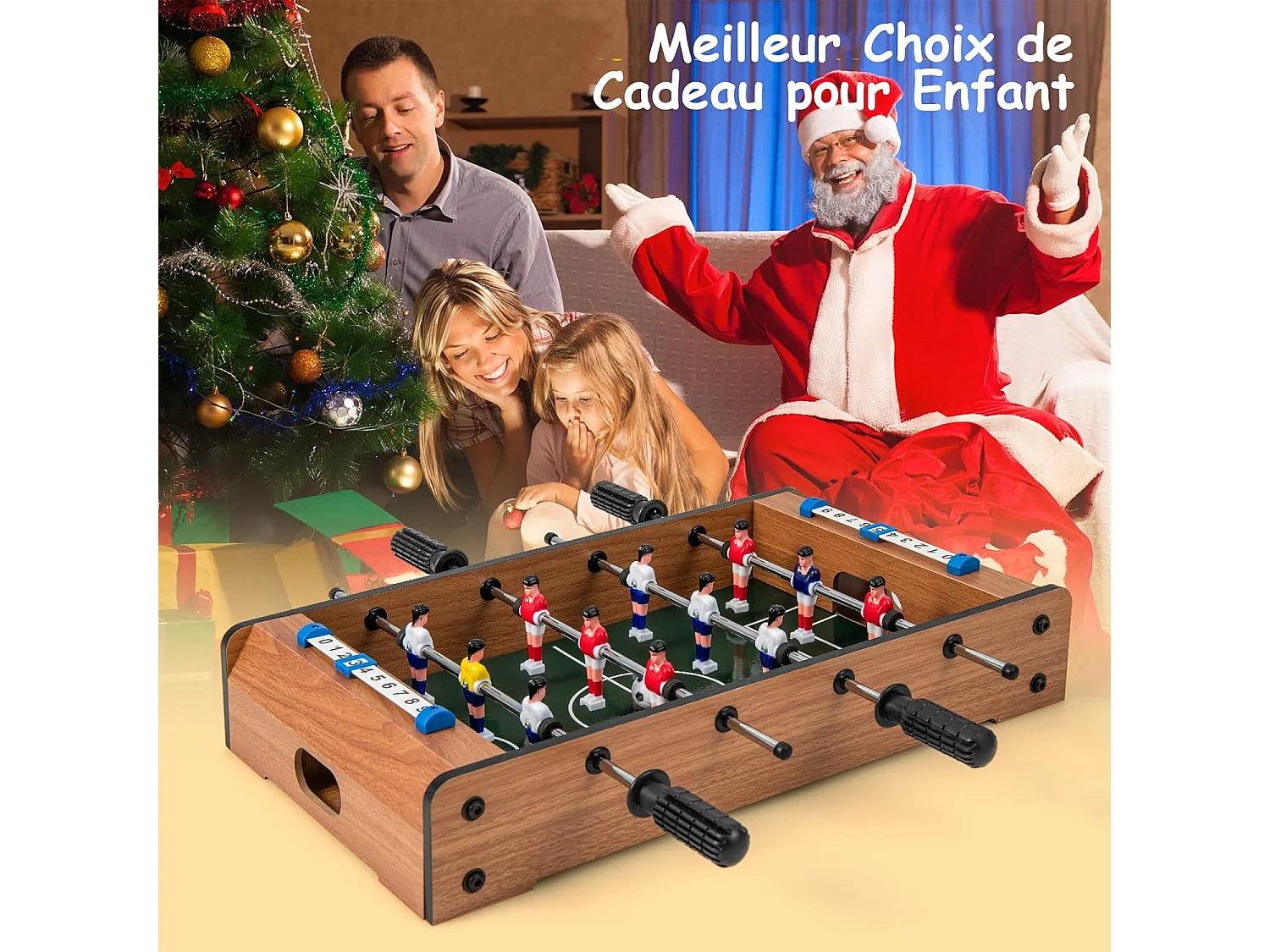 Baby-Foot en Bois avec Poignée Durable, Table de Jeu avec 2 Ballons, Coins Arrondis, Jouets pour Adulte et Enfant pour Fête, Bar, Salle de Jeux, 51 x 30,5 x 9 cm