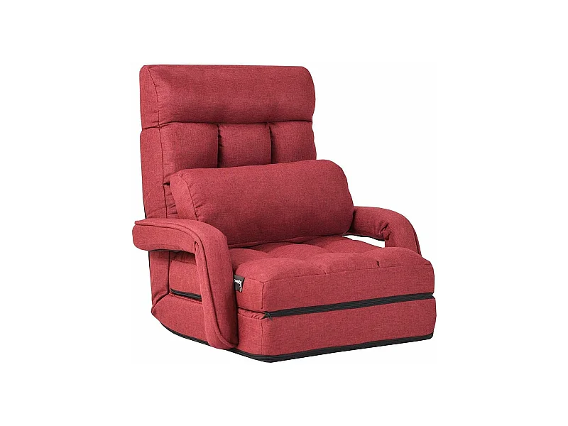 Fauteuil Convertible, Chauffeuse Convertible 1 Place en Tissu et veloursGris avec Oreiller,5 Positions Disponibles Rouge