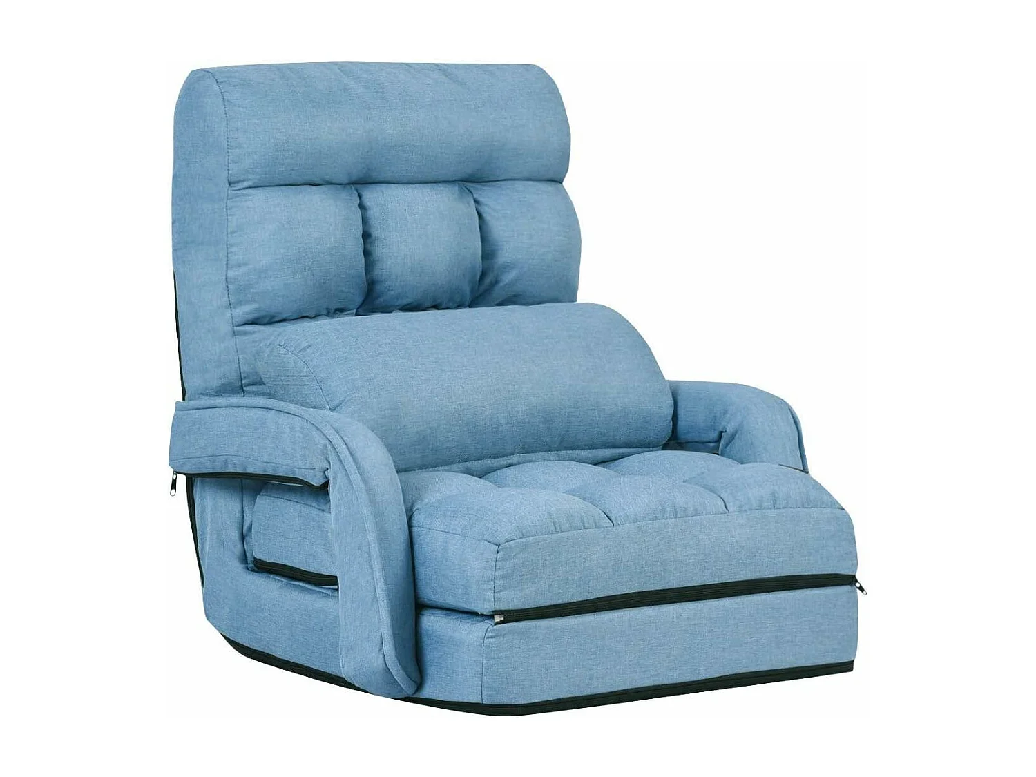 Fauteuil Convertible, Chauffeuse Convertible 1 Place en Tissu et veloursGris avec Oreiller,5 Positions Disponibles Bleu