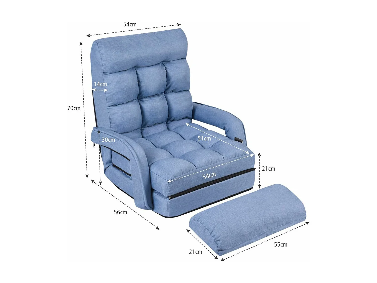 Fauteuil Convertible, Chauffeuse Convertible 1 Place en Tissu et veloursGris avec Oreiller,5 Positions Disponibles Bleu