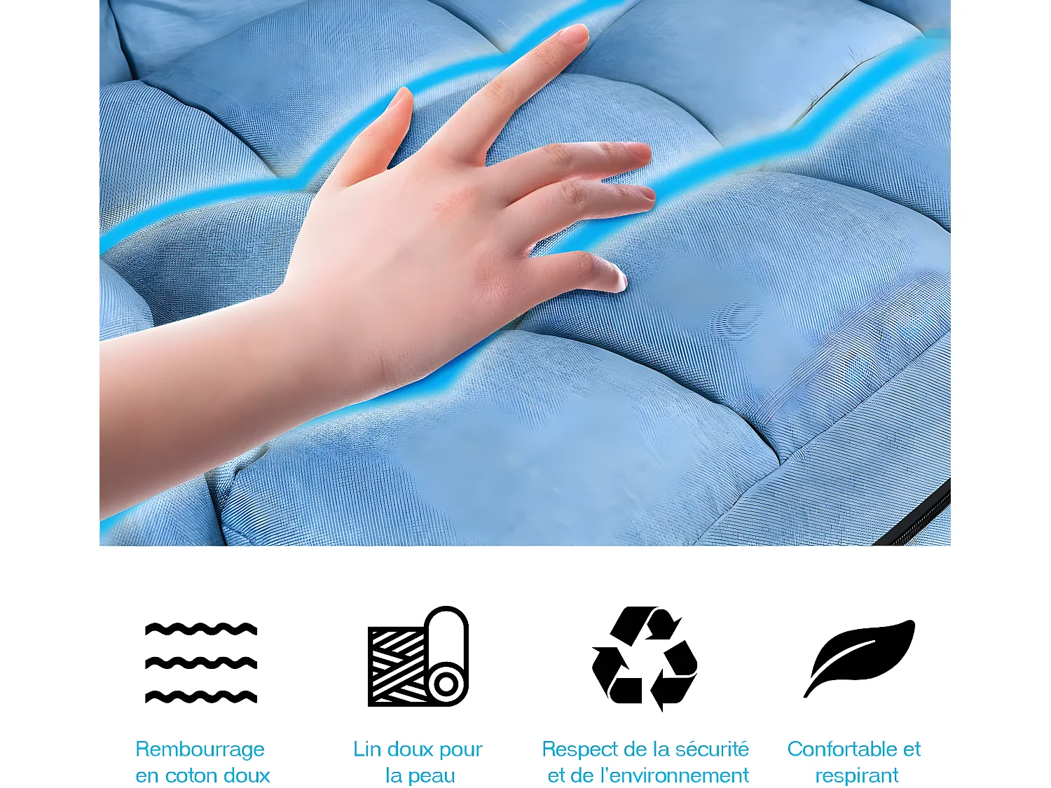 Fauteuil Convertible, Chauffeuse Convertible 1 Place en Tissu et veloursGris avec Oreiller,5 Positions Disponibles Bleu