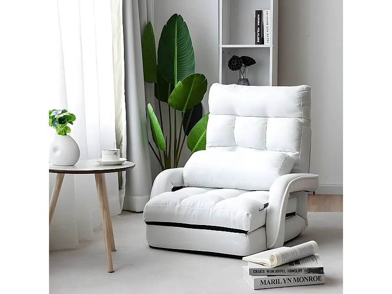 Fauteuil Convertible, Chauffeuse Convertible 1 Place en Tissu et veloursGris avec Oreiller,5 Positions Disponibles Blanc
