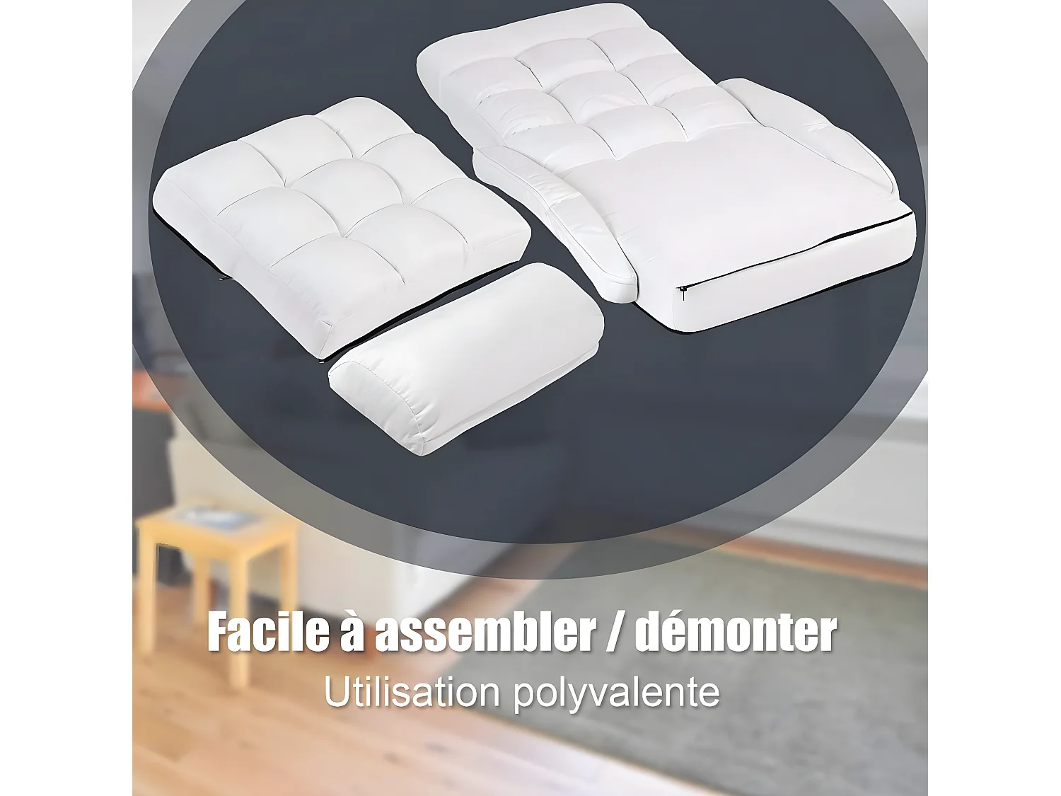 Fauteuil Convertible, Chauffeuse Convertible 1 Place en Tissu et veloursGris avec Oreiller,5 Positions Disponibles Blanc