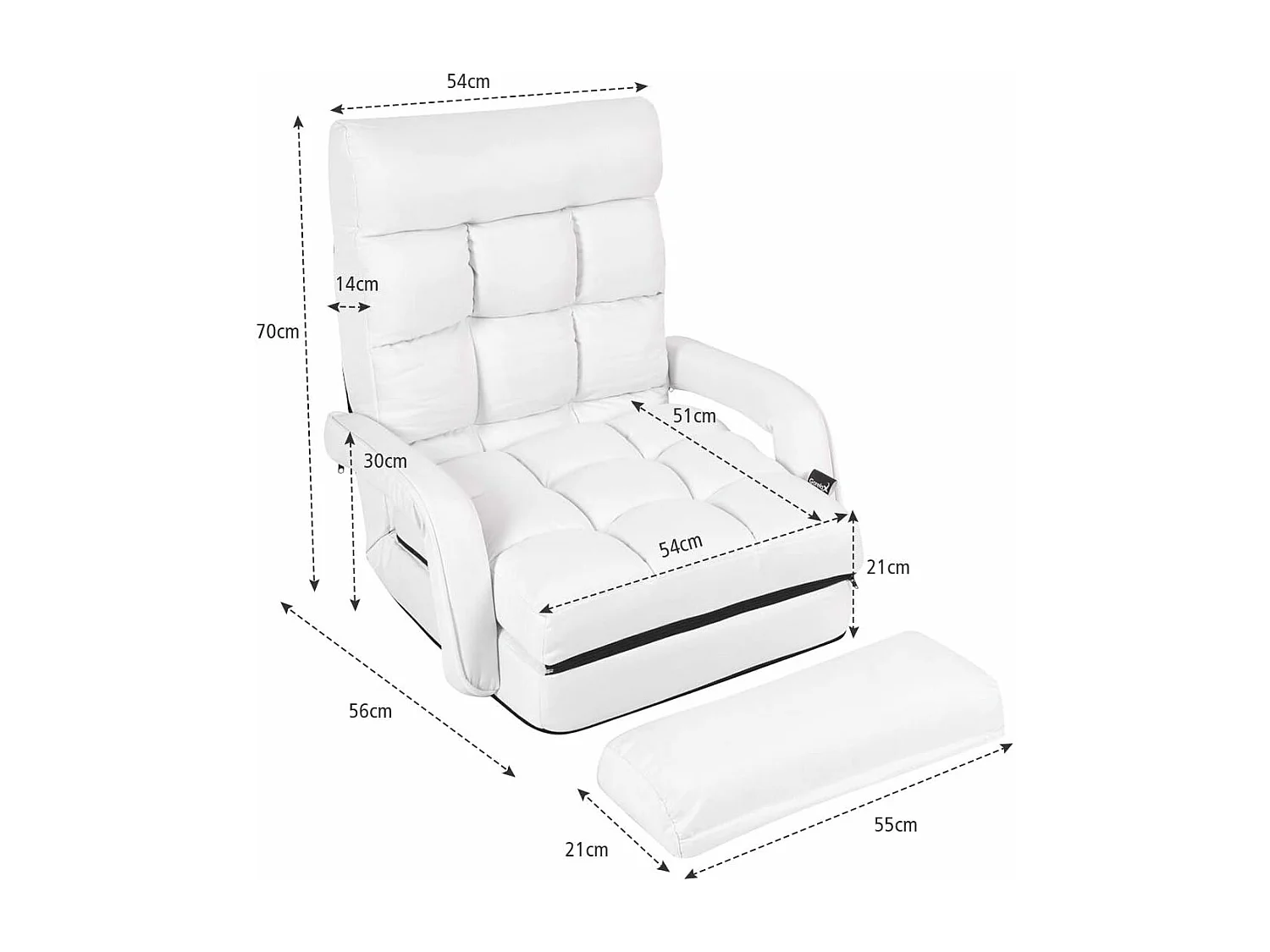 Fauteuil Convertible, Chauffeuse Convertible 1 Place en Tissu et veloursGris avec Oreiller,5 Positions Disponibles Blanc