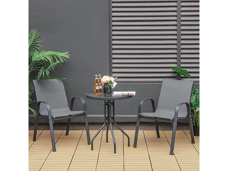 Ensemble de Jardin 3 Pièces, 2 Fauteuils Ergonomiques avec Table Basse en Verre Trempé, pour Jardin, Balcon, Terrasse, Cour