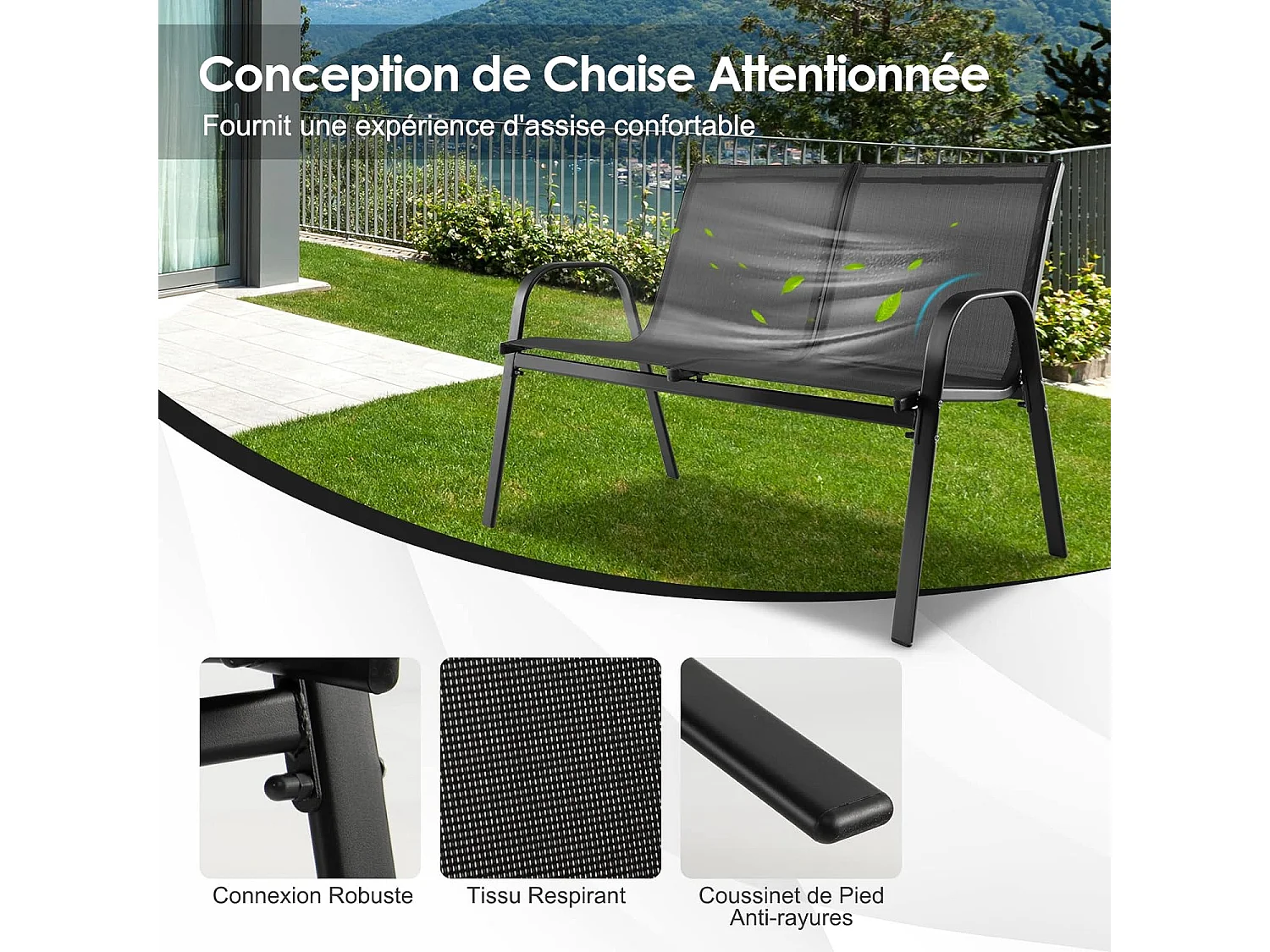 Ensemble Salon de Jardin 4 Pièces, 2 Fauteuils 1 Canapé 1 Table Basse en Verre, pour Terrasse, Piscine, Patio, Balcon,Gris