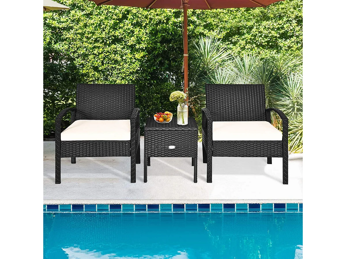 Ensemble de Meubles 3 Pcs de Patio en Rotin et fibre naturelle Charge 160KG, Salon de Jardin 2 Places, Table Basse  avec Coussins Lavables (Beige)