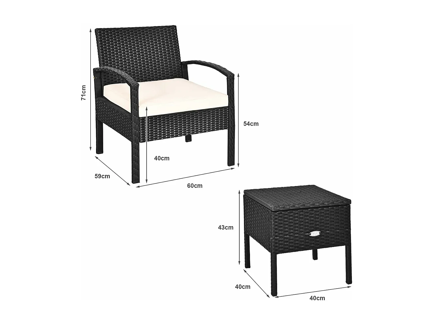 Ensemble de Meubles 3 Pcs de Patio en Rotin et fibre naturelle Charge 160KG, Salon de Jardin 2 Places, Table Basse  avec Coussins Lavables (Beige)