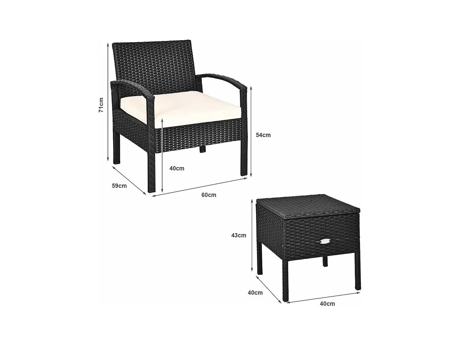 3-delige tuinmeubelset van rotan en natuurlijke vezels, belasting 160 kg, 2-zits tuinloungeset, salontafel met wasbare kussens (beige)