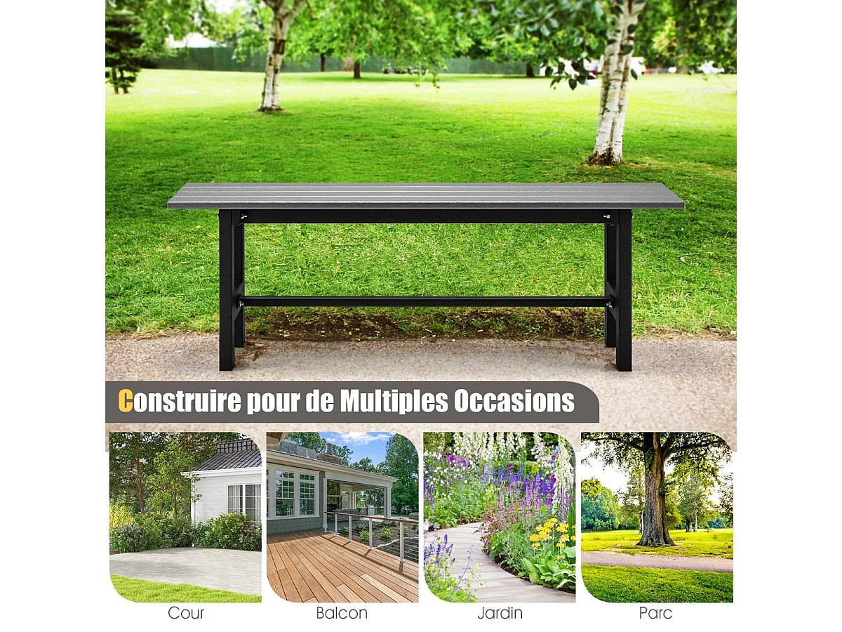 HDPE Tuinbank Metalen Frame voor 2 Personen, Rugloze Patiobank met Latten Zitting 120 x 36 x 40,5 cm, Belasting 300KG, voor Tuin Terras Binnenplaats (Grijs)