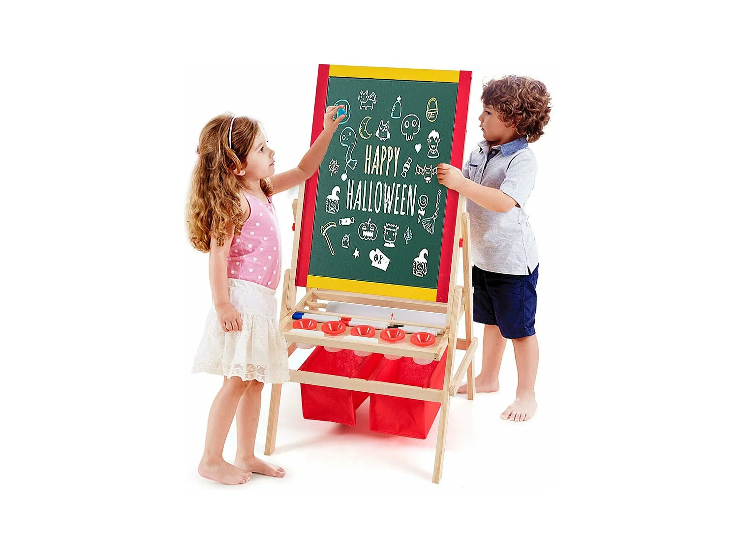 3 en 1 Chevalet pour Enfants en Bois de Pin Tableau Magnétique Double Face Accessoires Complets 52,5 x 51,5 x 106,5 cm