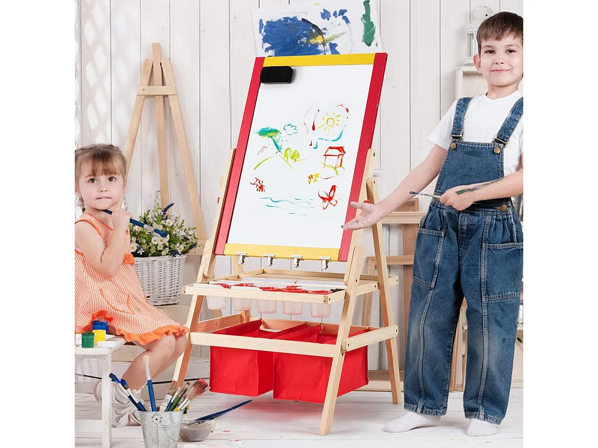 3 in 1 kinder-ezel, dubbelzijdig magnetisch bord van grenenhout, complete accessoires 52,5 x 51,5 x 106,5 cm