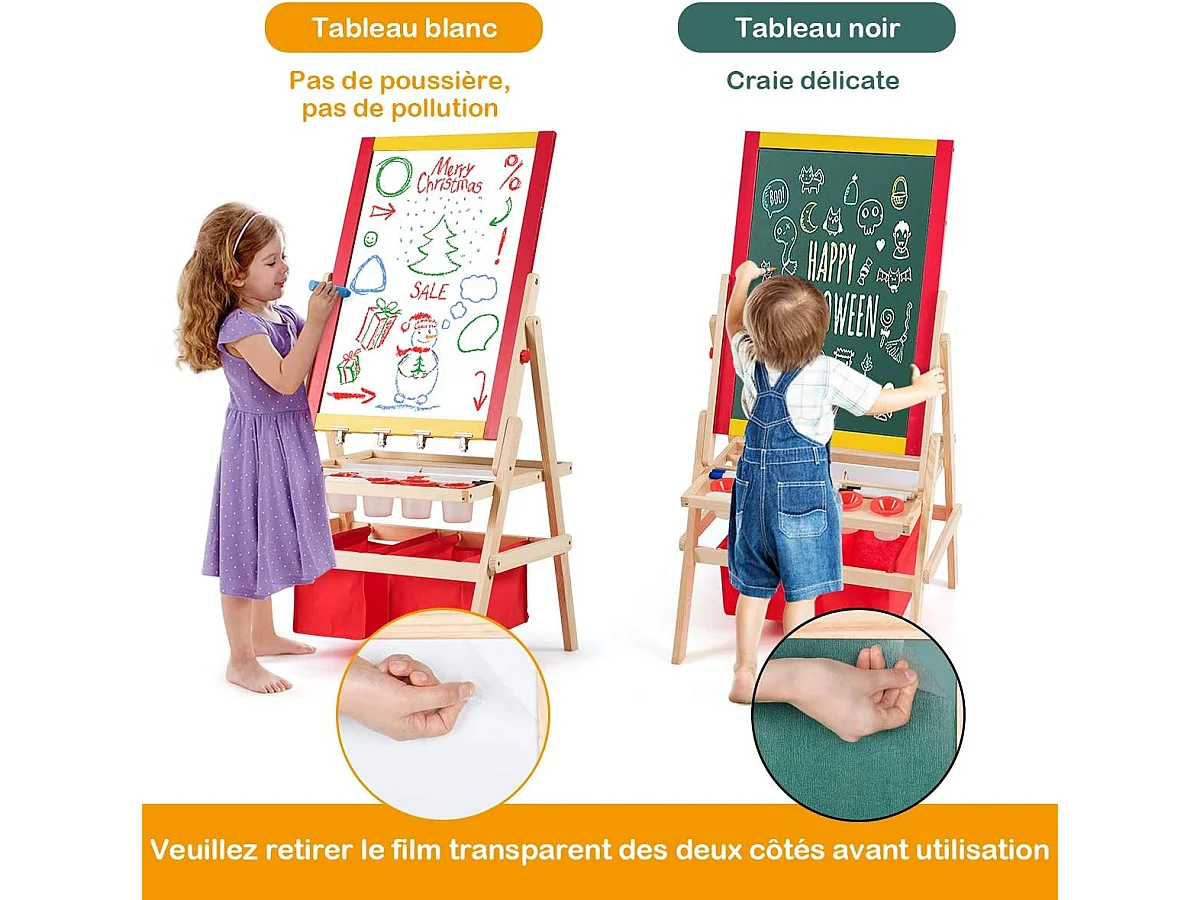 3 in 1 kinder-ezel, dubbelzijdig magnetisch bord van grenenhout, complete accessoires 52,5 x 51,5 x 106,5 cm