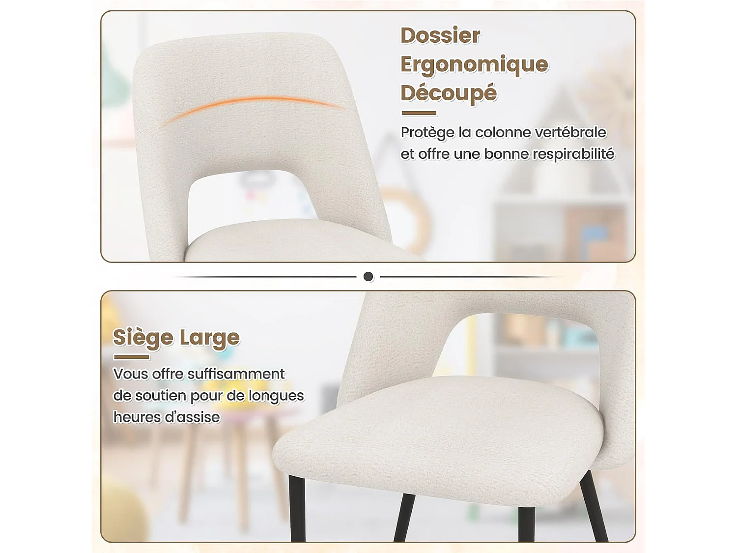 Chaises de Salle à Manger Lot de 2, Chaise Velour avec Dossier Creux, Pieds en Métal, Chaise Salon Rembourrée pour Cuisine, Chambre, Beige