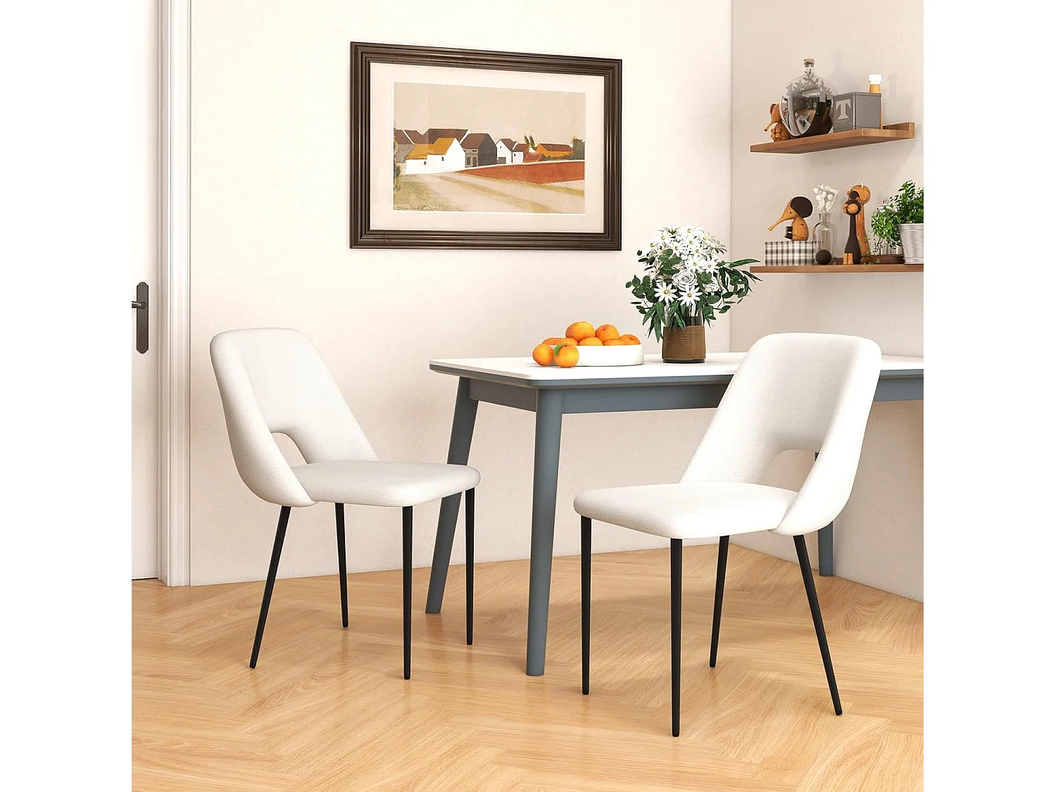 Chaises de Salle à Manger Lot de 2, Chaise Velour avec Dossier Creux, Pieds en Métal, Chaise Salon Rembourrée pour Cuisine, Chambre, Beige