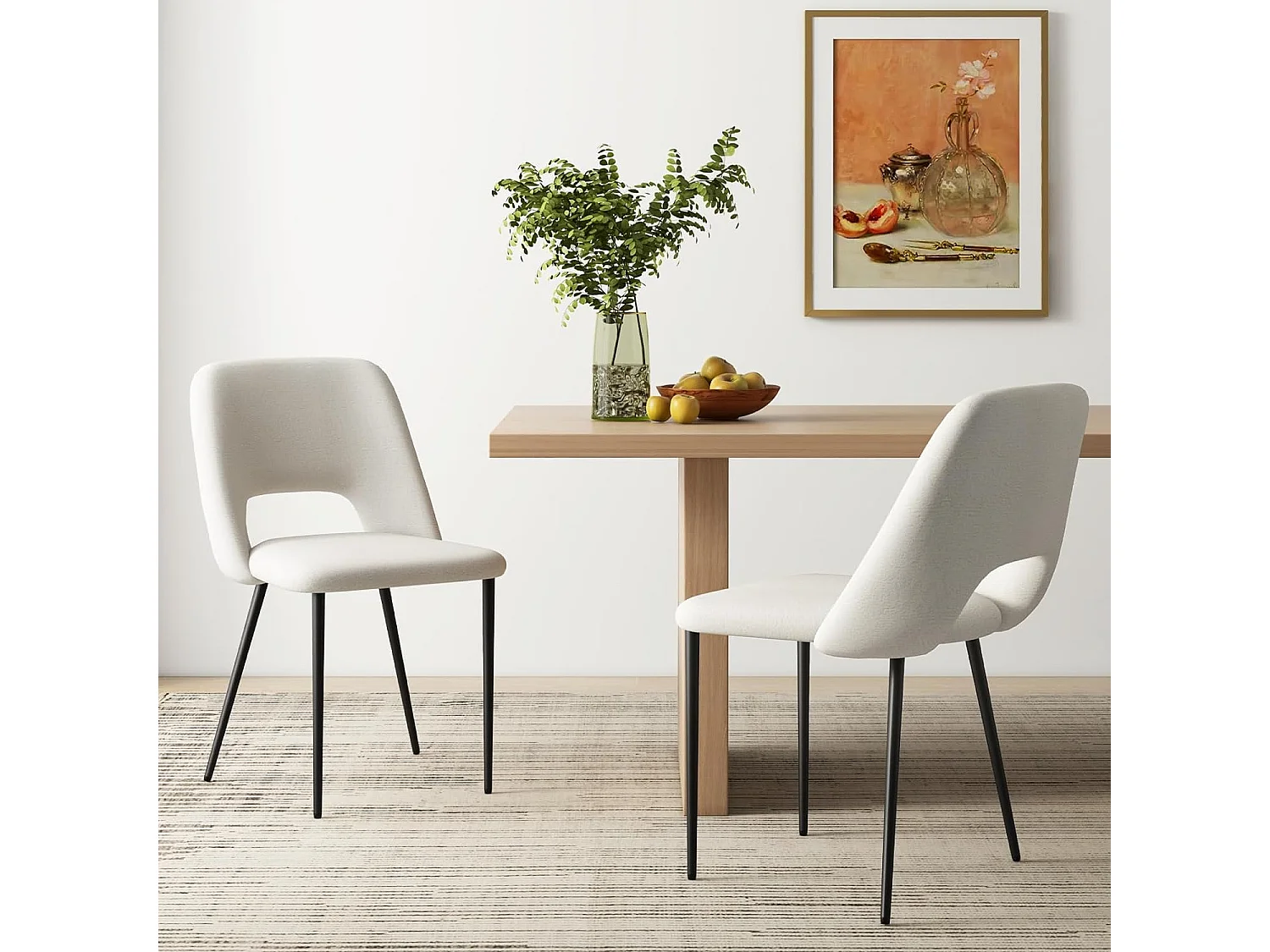 Chaises de Salle à Manger Lot de 2, Chaise Velour avec Dossier Creux, Pieds en Métal, Chaise Salon Rembourrée pour Cuisine, Chambre, Beige