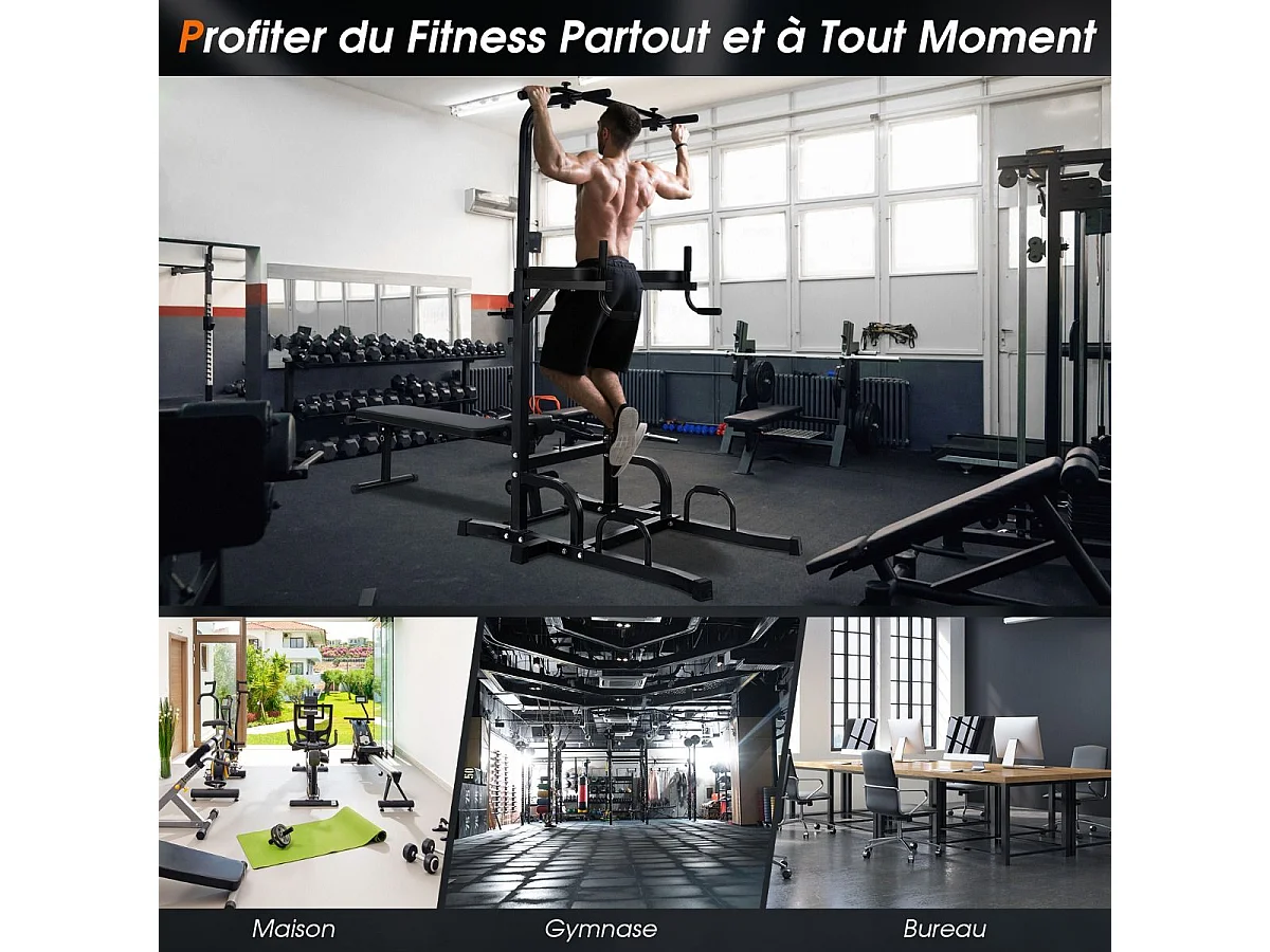 Station de Traction Musculation 7 Hauteurs 154-207CM avec Banc Pliable, Fitness Barre de Traction Charge 250kg