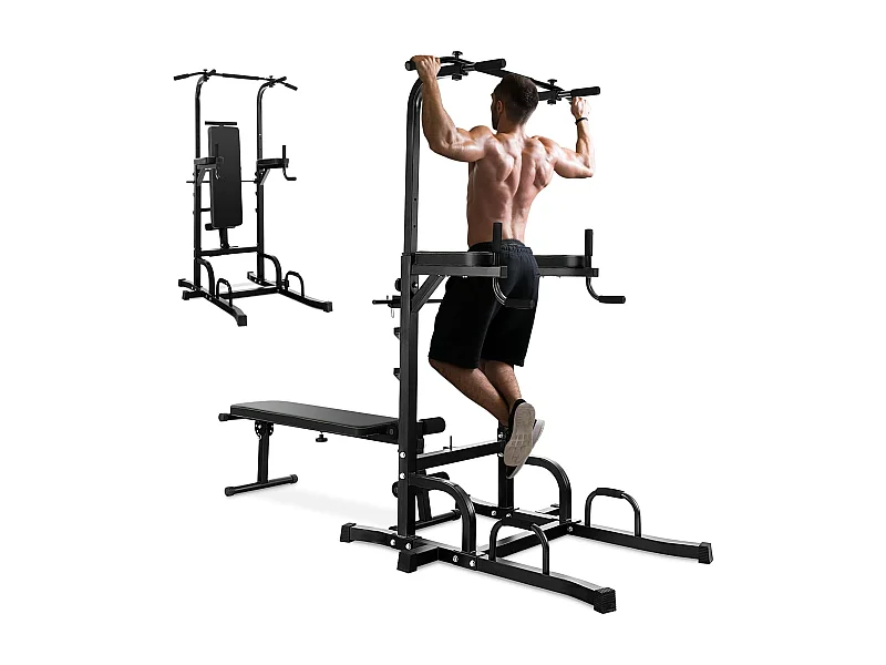 Station de Traction Musculation 7 Hauteurs 154-207CM avec Banc Pliable, Fitness Barre de Traction Charge 250kg
