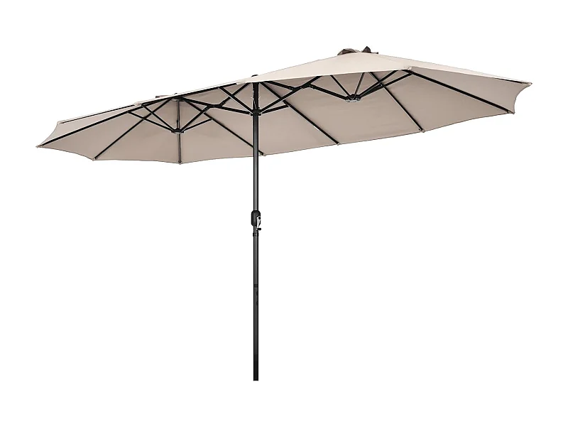 Parasol de Jardin Double XXL 470x280 CM 12 Côtes Manivelle Cadre Métal Toile Polyester 3 Trous d'Aération Poteau 48MM Beige