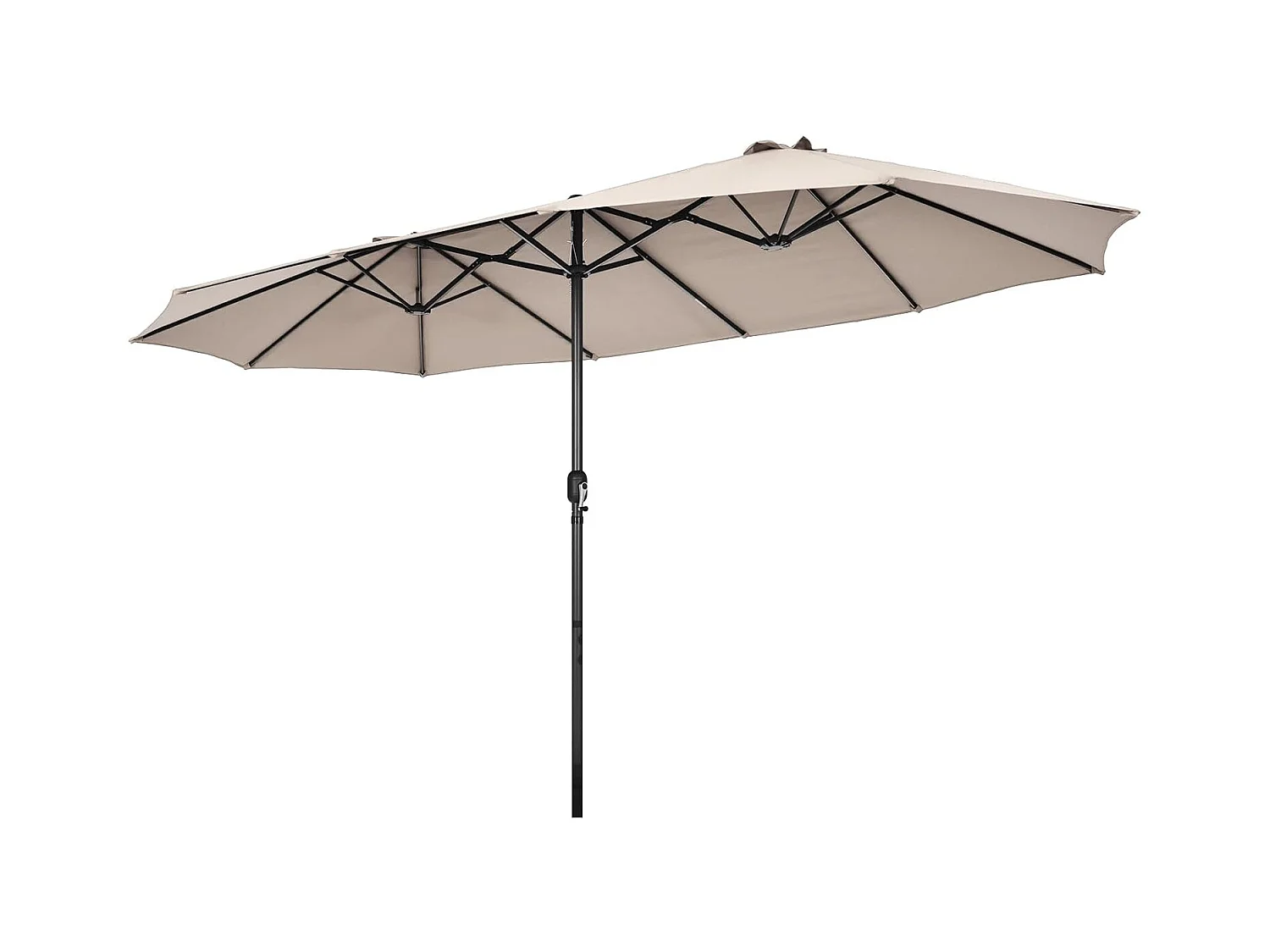 Parasol de Jardin Double XXL 470x280 CM 12 Côtes Manivelle Cadre Métal Toile Polyester 3 Trous d'Aération Poteau 48MM Beige