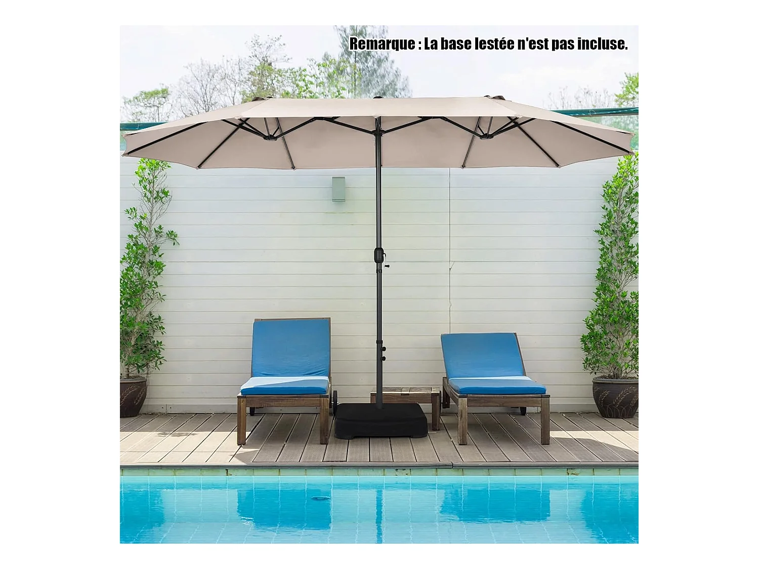 Parasol de Jardin Double XXL 470x280 CM 12 Côtes Manivelle Cadre Métal Toile Polyester 3 Trous d'Aération Poteau 48MM Beige