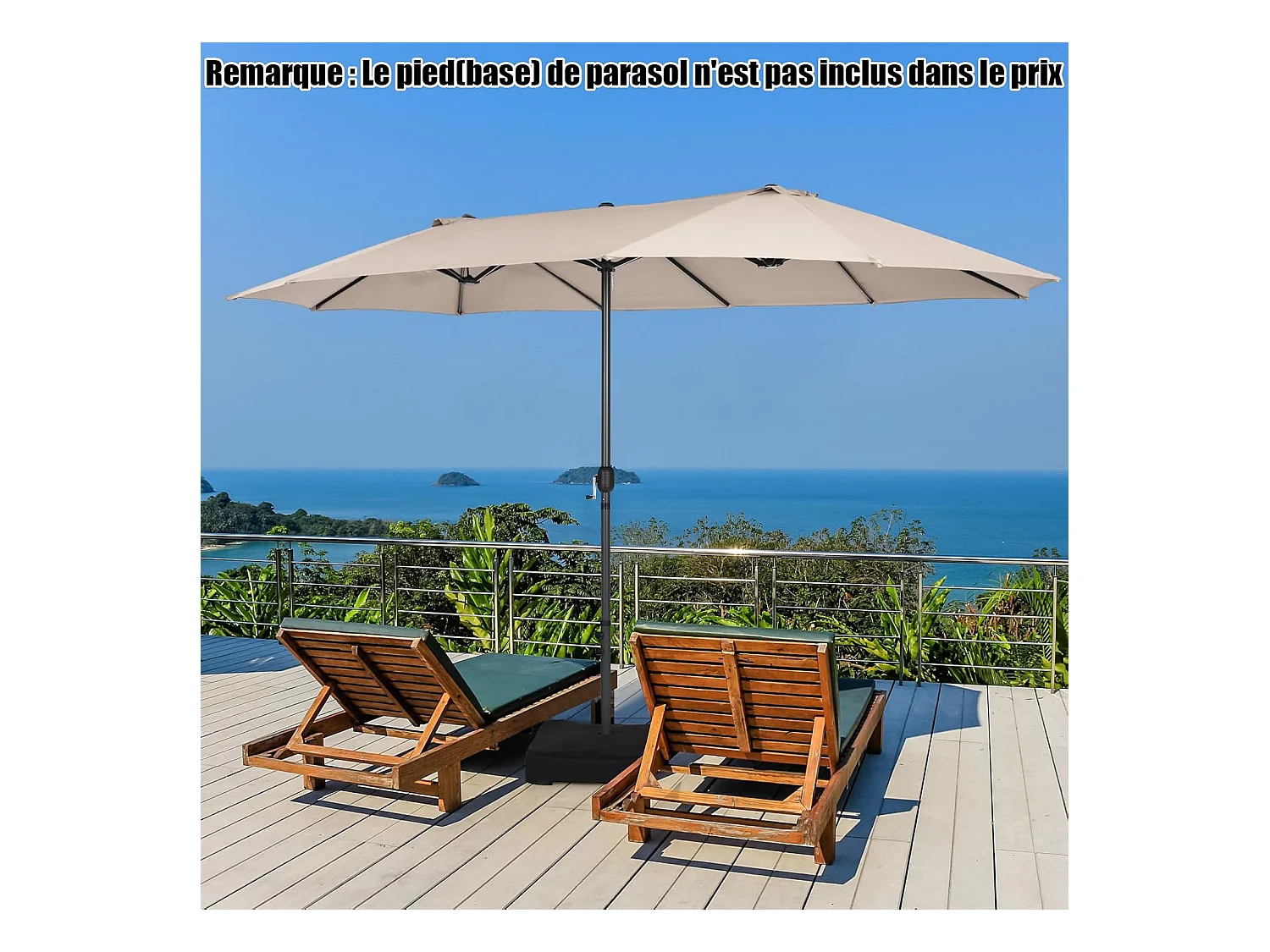 Parasol de Jardin Double XXL 470x280 CM 12 Côtes Manivelle Cadre Métal Toile Polyester 3 Trous d'Aération Poteau 48MM Beige